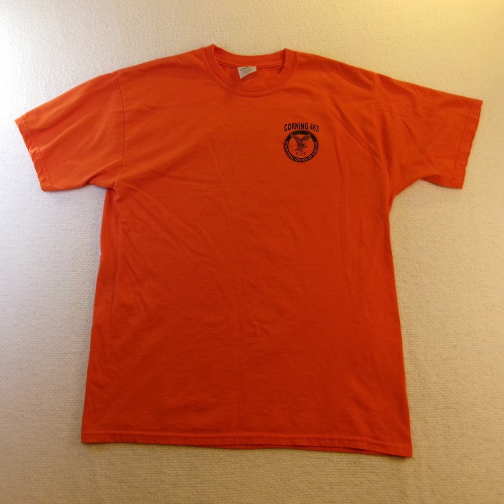 Jerzees Mens Large‎ T-Shirt Orange Corning Eagles Fire Fighter Poker Run 2007